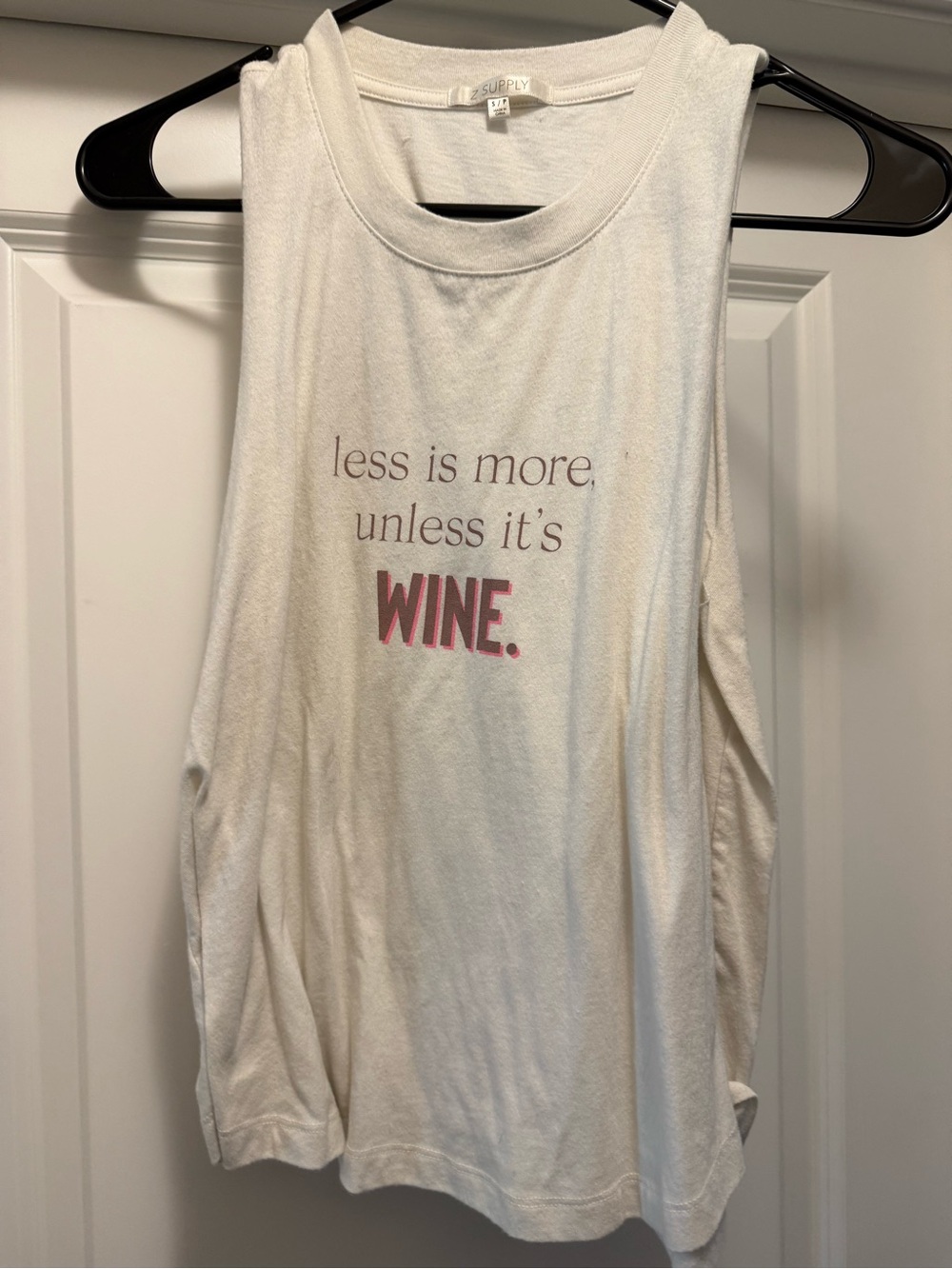 Z Supply White Graphic Tank with Pink 'WINE.' Text